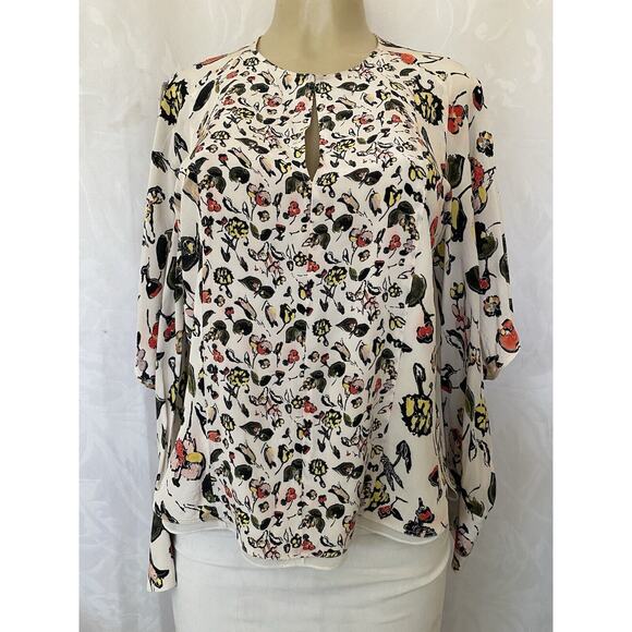 Grey Jason Wu Painterly Top Floral Print Open Sleeve Blouse Silk Lined 2… - Picture 2 of 10